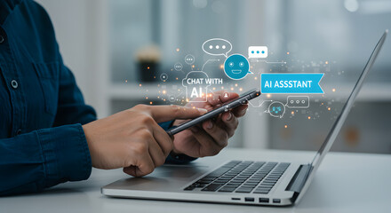AI Assistant on Mobile Phone with Laptop