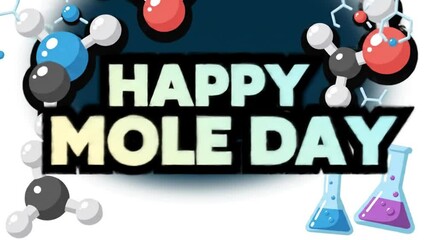 Happy Mole Day Scientific Background with Molecules and Lab Icons - Powered by Adobe