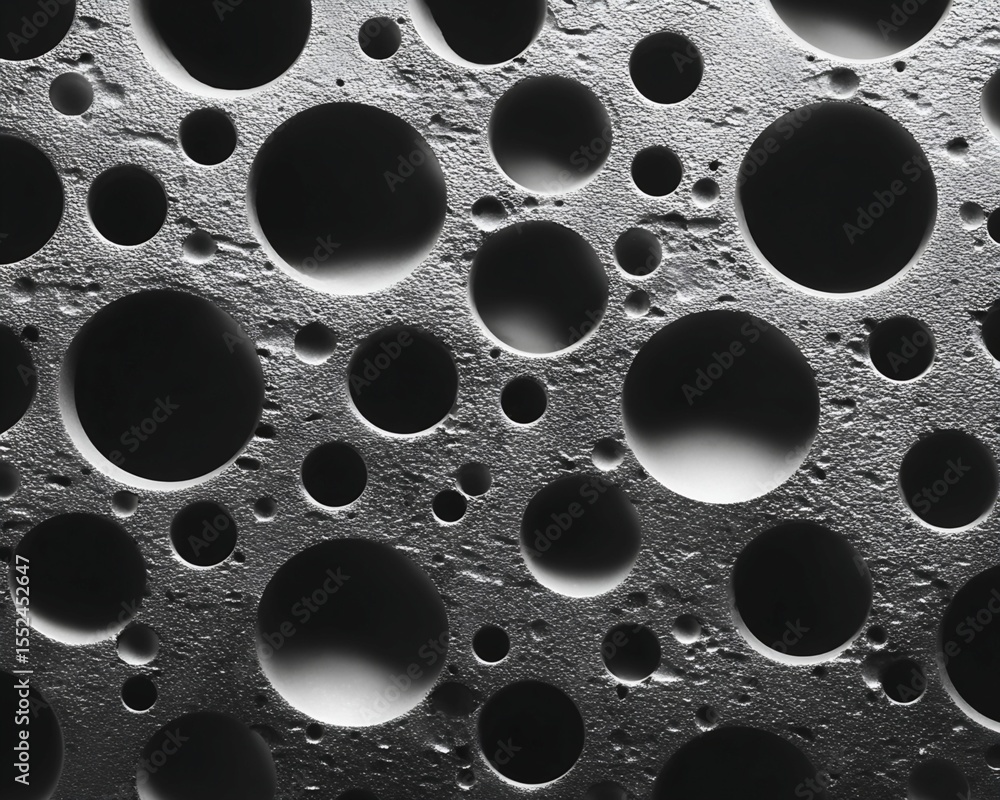 Poster grayscale image of perforated metallic surface with circular holes
