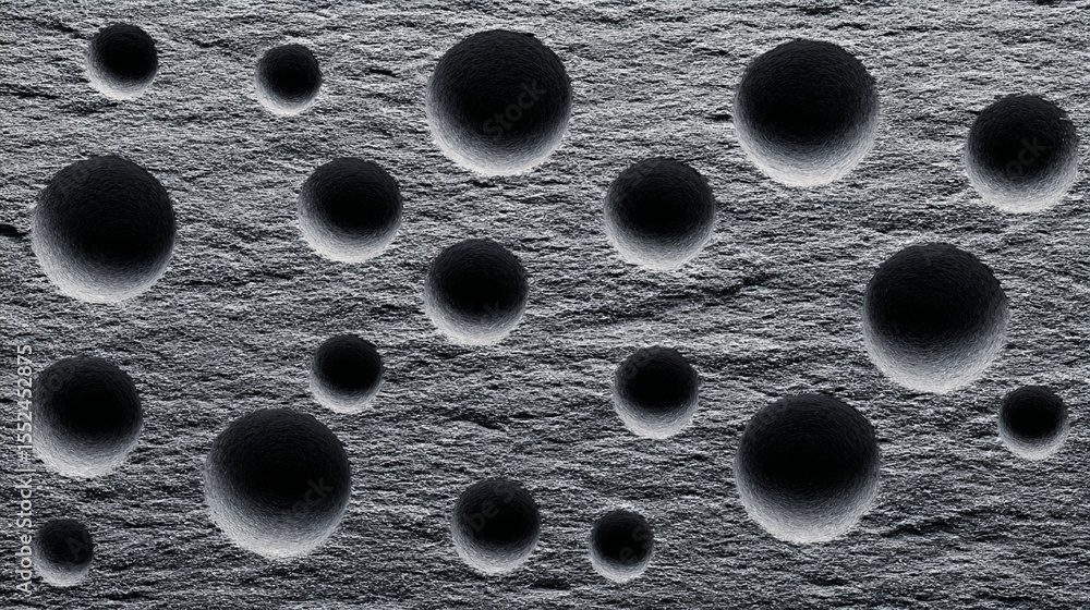 Poster grayscale image of textured surface with recessed spherical cavities