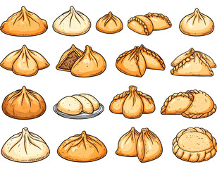 A colorful collection of various filled pastries, showcasing diverse shapes, sizes, and fillings