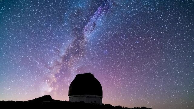 Time Lapse of a Telescope Under the Starry Night Sky with Milky Way