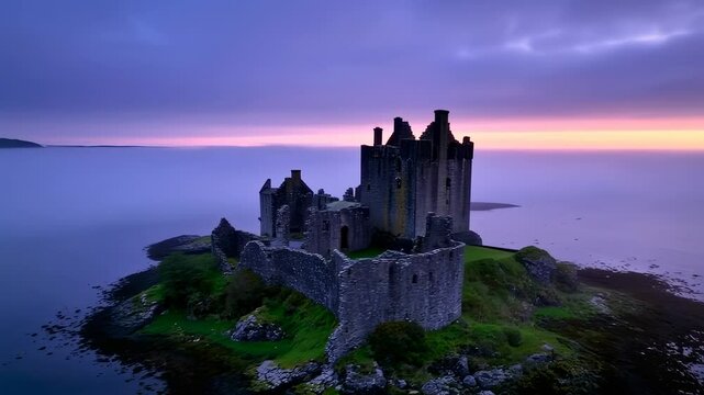 Eilean Donan Castle at Dusk, Majestic Scottish Landmark in Twilight