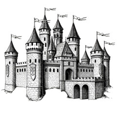 Obraz premium Isolated Illustration of a Medieval Stone Castle with Fantasy Kingdom