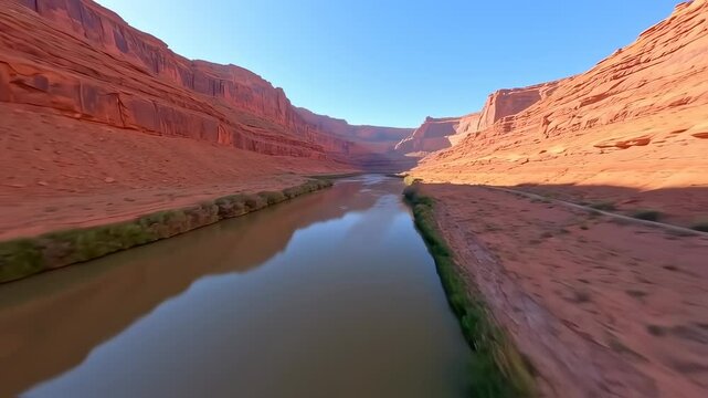 Stunning aerial view of a river flowing through a majestic desert canyon landscape