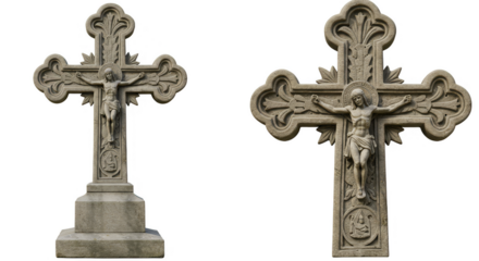 Isolated Sculpted Stone Crosses Symbolic Christian Faith Transparent