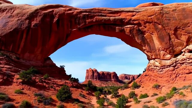 Spectacular aerial view of red rock formations in Utah desert landscape