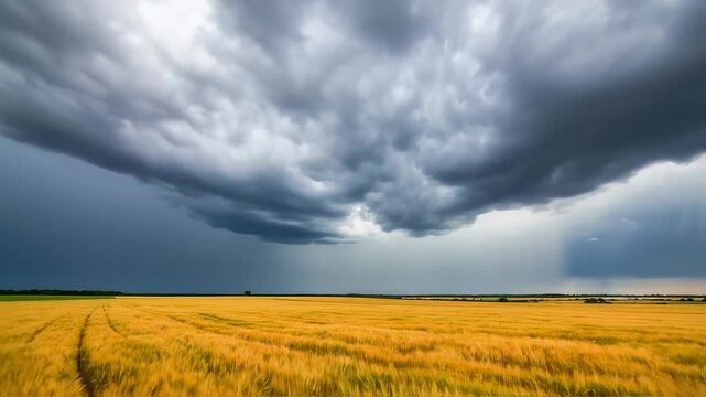 Dramatic Storm Clouds Over Golden Wheat Field, A Time-Lapse Journey