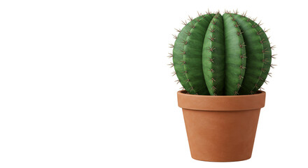 Isolated Potted Green Cactus Plant with Brown Pot on Transparent Background