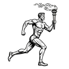 Fototapeta premium Isolated Illustration of Muscular Runner with Torch on Transparent Background