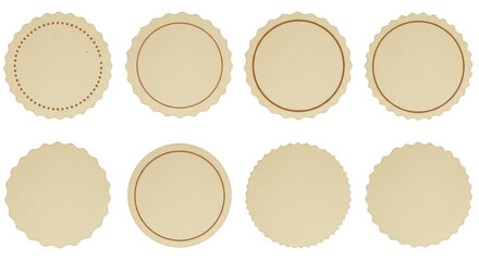 Isolated Brown Beige Paper Craft Circle Labels for Vintage Designs