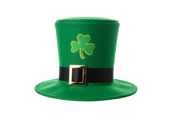 Isolated Green St Patrick's Day Hat with Shamrock on Transparent Background