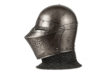 Isolated Chainmail Detailed Metal Medieval Knight Helmet on Transparent