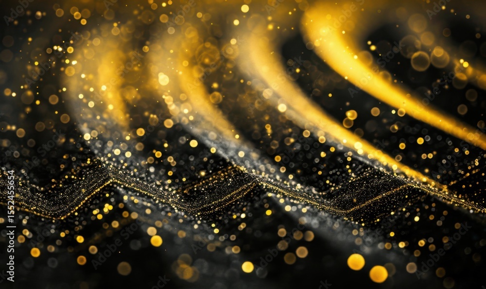 Aufkleber abstract golden light trails and sparkling bokeh on dark background