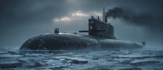 Cold War-Era Submarine in Arctic Ice Storm