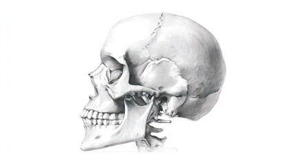 Detailed anatomical drawing of a human skull