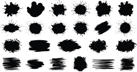 Black Ink Splatters & Brush Strokes - Abstract Digital Art Textures