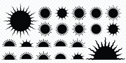 Stylized sun icon set design representing ecology and renewable energy. isolated on transparent background. eps 10