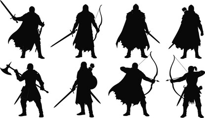 Obraz premium Medieval Fantasy Character Silhouettes - Adventure & Combat Icons