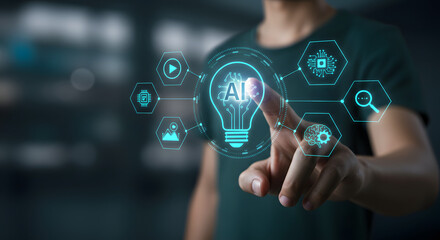 Artificial Intelligence Concept with Light Bulb