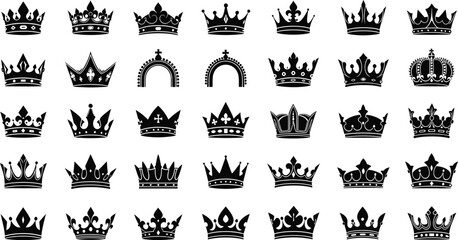 Black & White Crown Icons - Diverse Royal & Regal Collection