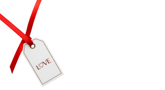 Isolated Love Tag with Red Ribbon Decoration on Transparent Background