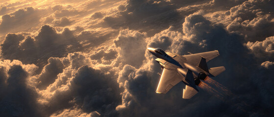 Fighter Jets Formation During Aerial Assault at Sunset