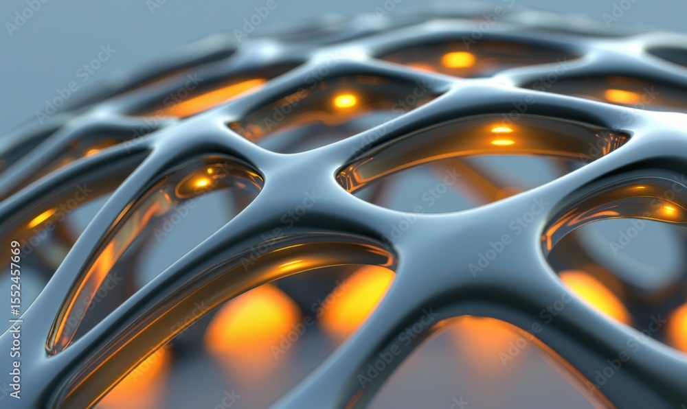 Aufkleber abstract metallic interconnected grid structure with warm lighting detail