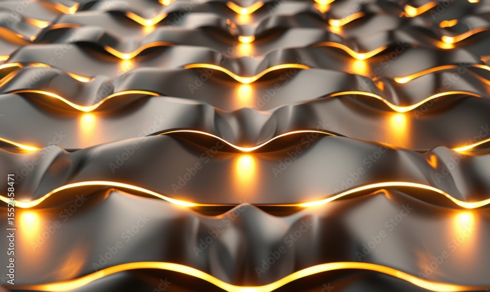 Poster abstract metallic waves texture background with warm light and reflections