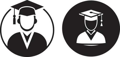 Minimalistic Comparison of Traditional and Modern Graduation Icon Silhouettes in Circular Frames