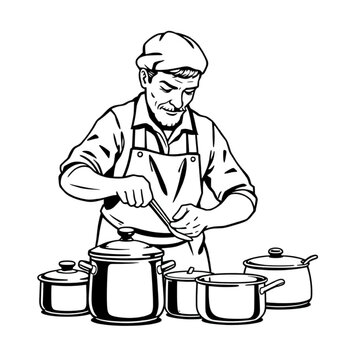 A tinker mending pots and pans for housewives