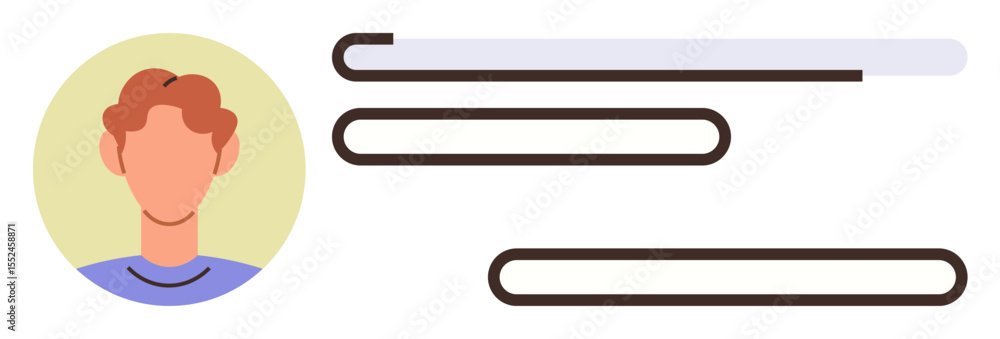 Poster portrait icon of user beside horizontal text bars for profile details or activity highlights. ideal 