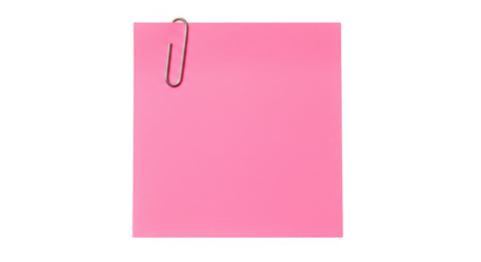 Isolated Pink Sticky Note Paper with Clip Transparent Background