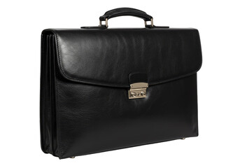 Isolated Professional Black Leather Briefcase With Shiny Texture