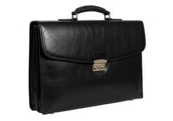 Isolated Professional Black Leather Briefcase With Shiny Texture