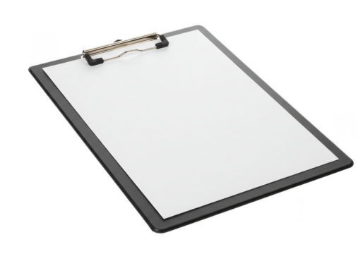 Isolated Illustration of Empty White Paper on Clipboard with Transparent Background