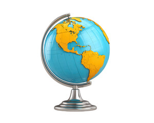 Globe map world earth geography blue yellow metal education travel isolated classroom learning navigation object sphere continent ocean Atlantic North America South America stand school study