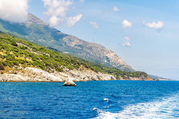 Icarus or Ikarus rock mythological myth landmark on coastline of Ikaria, Greece longevity blue zone...