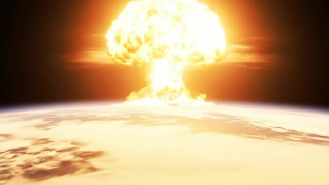 Exploding bomb over earth