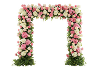 Isolated Floral Archway Pink White Flowers Wedding Decoration PNG