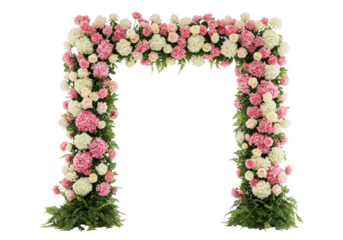 Isolated Floral Archway Pink White Flowers Wedding Decoration PNG