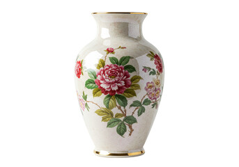 Isolated Flower Vase with Floral Design on Transparent Background