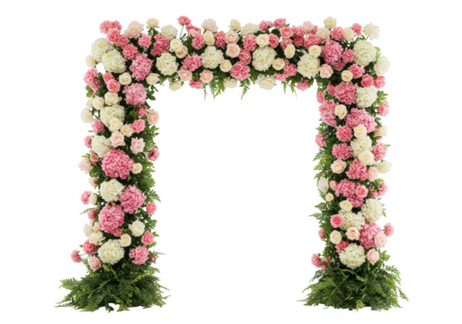 Isolated Floral Archway Pink White Flowers Wedding Decoration PNG