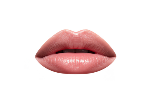 Isolated Glossy Nude Pink Lips on Transparent Background Illustration