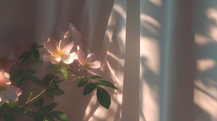 Soft roses and gentle light create a serene and elegant ambiance with pastel floral beauty indoors.