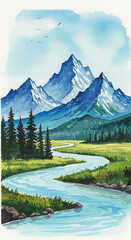 mountain landscape with lake and mountains