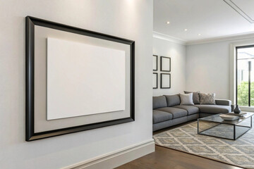 Realistic Square Frame Mockup in Living Room Interior