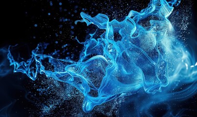 Dynamic blue liquid splash abstract design against dark background