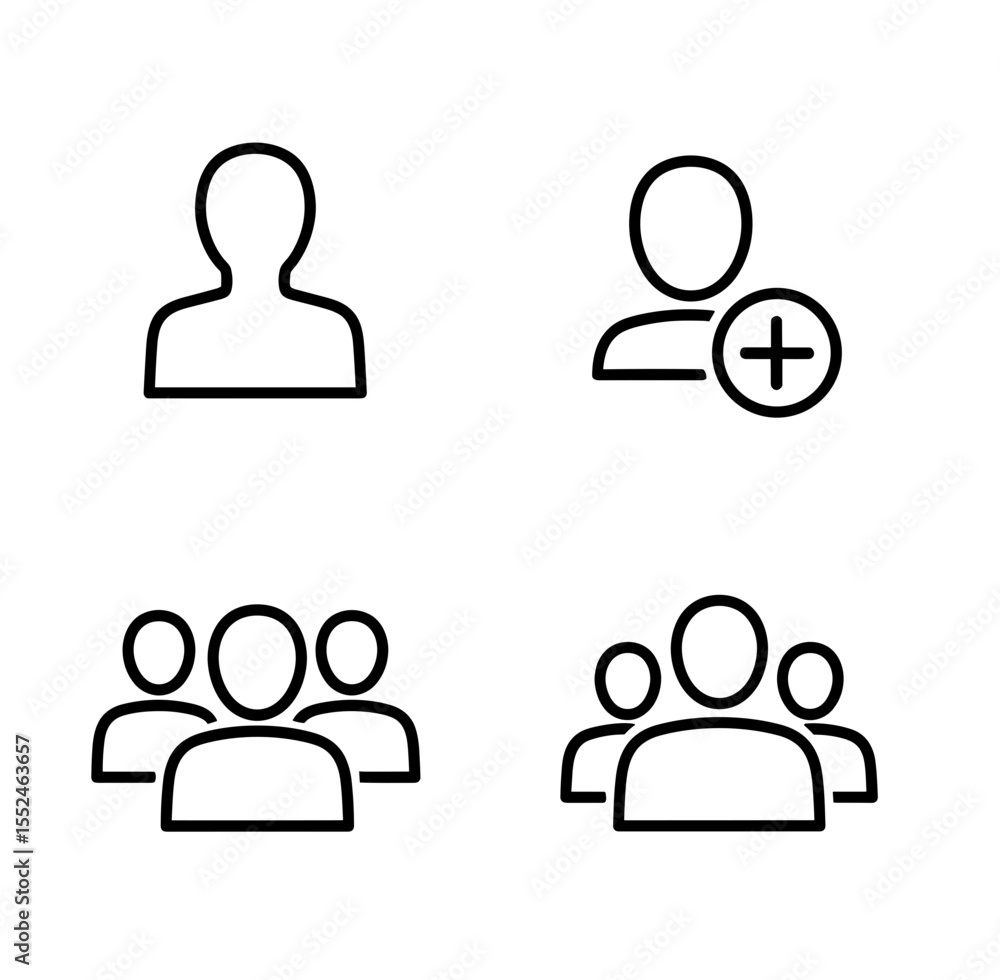 Poster four distinct user icons showing a single person, adding a user, and multiple people groupings depic