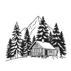 Obraz premium A mountain cabin nestled among towering pine trees